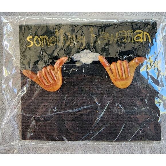 NEW Hawaiian Wooden SHAKA Post Earrings Sealed Jewelry Hawaii Vacation 1.5" - Picture 1 of 3